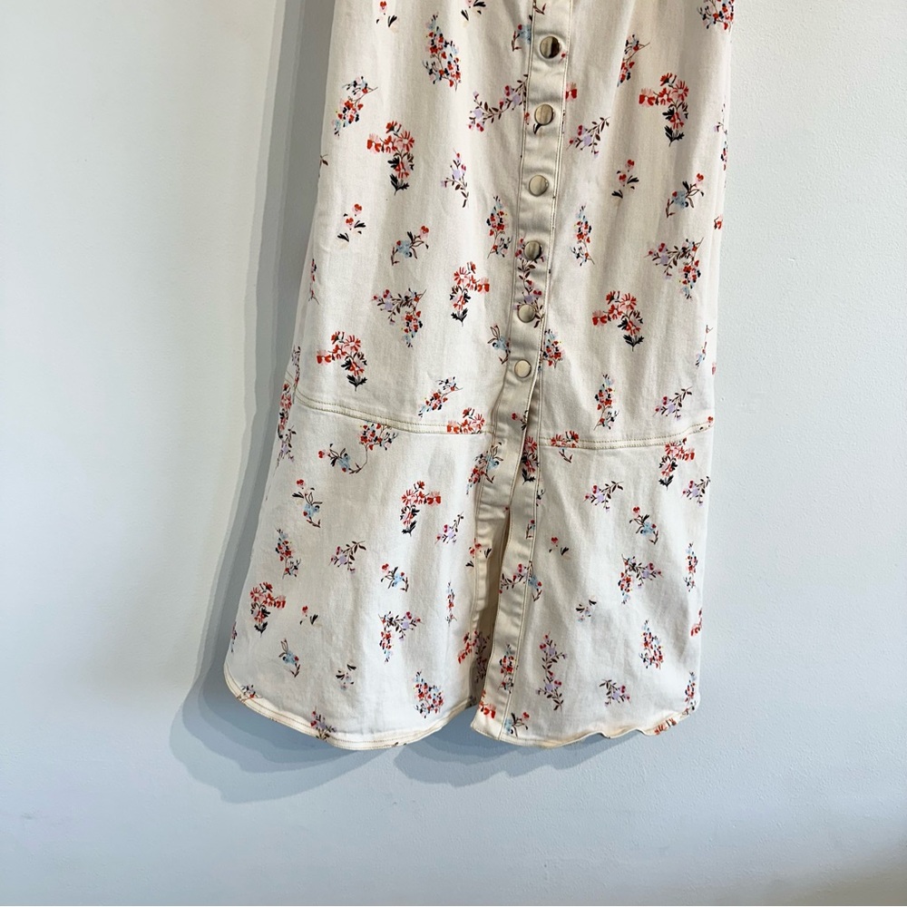 Finders Keepers Frankie Midi Dress in Nude Floral snap button front overalls - Picture 9 of 11